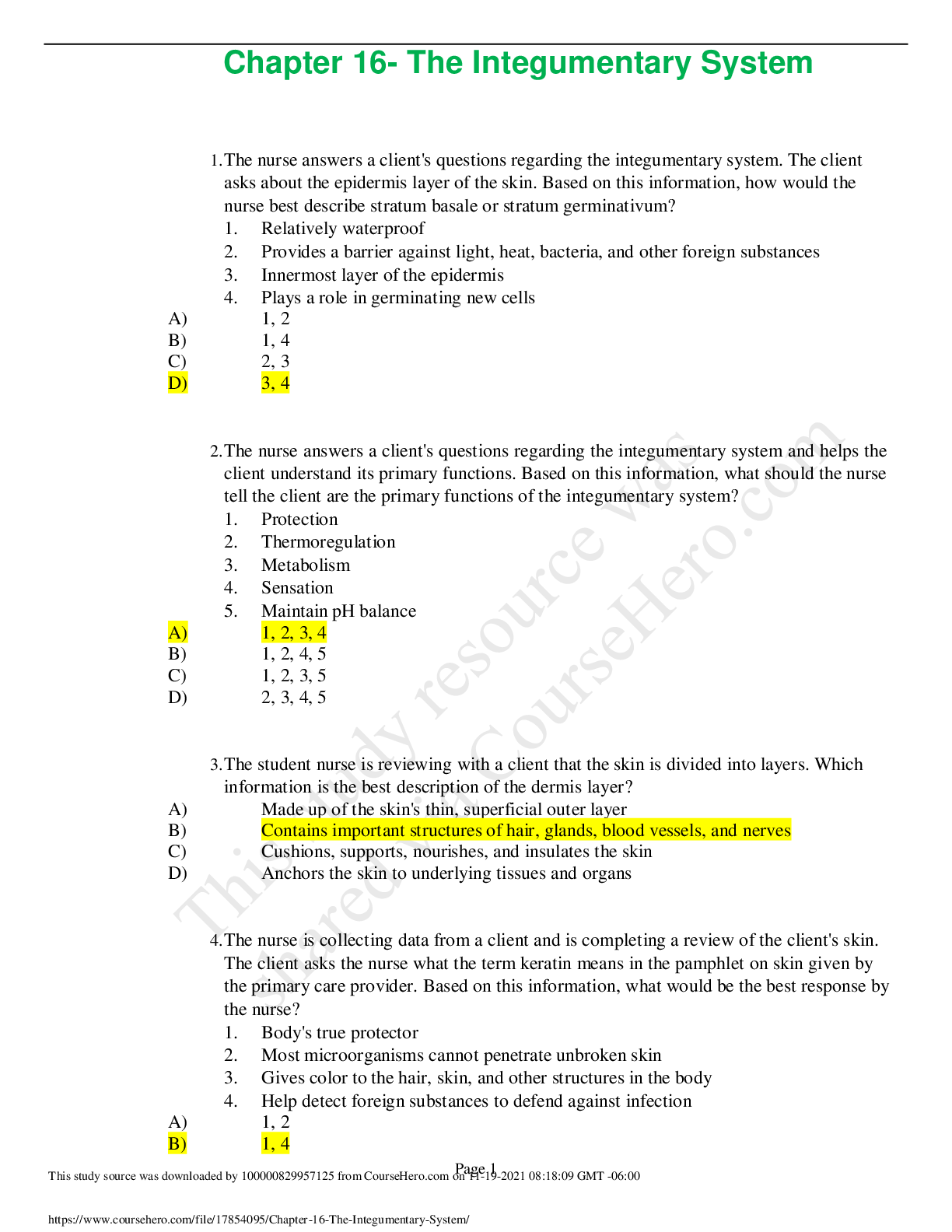 Preview image for HESI MED SURG EXAM. QUESTIONS AND ANSWERS. (LATEST UPDATE) with RATIONALES. A+ RATED